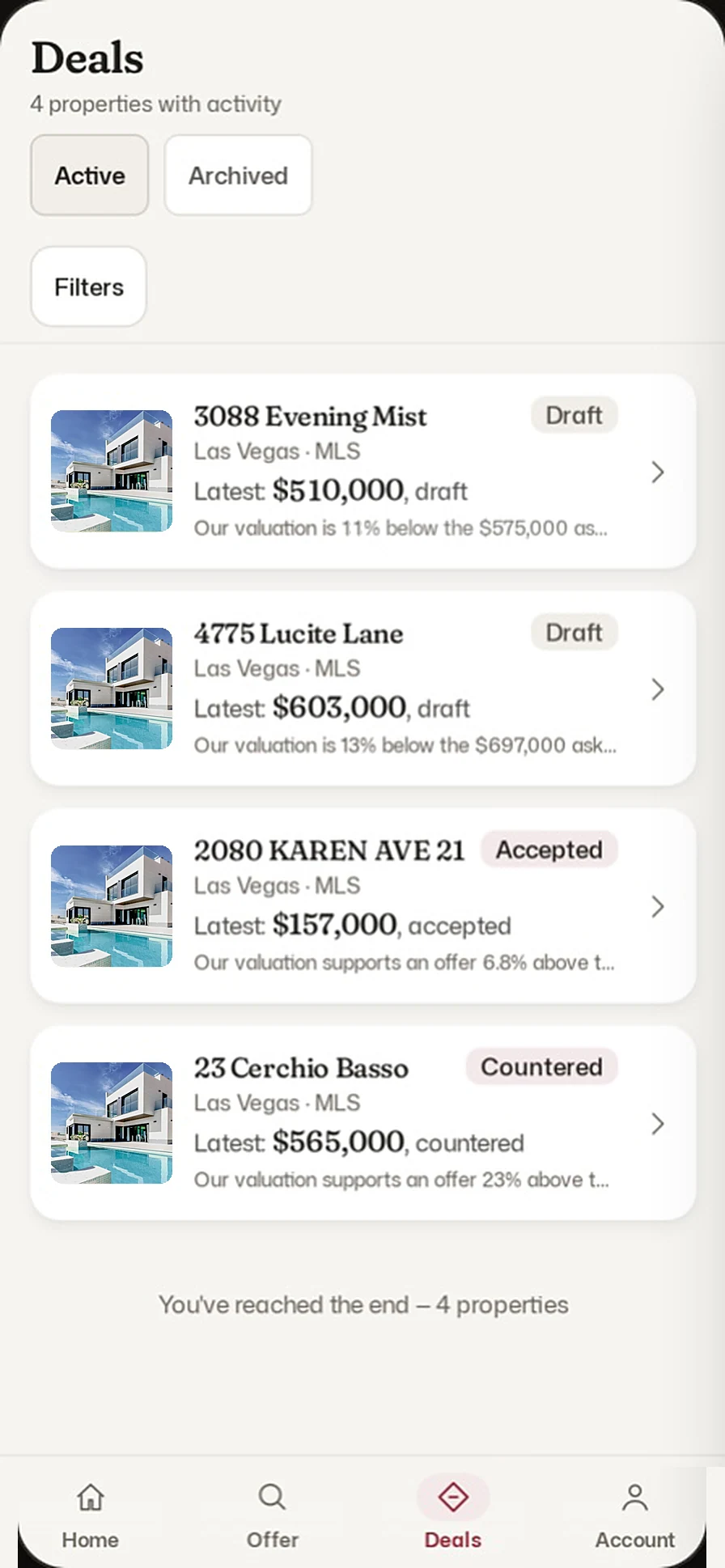 Deals list