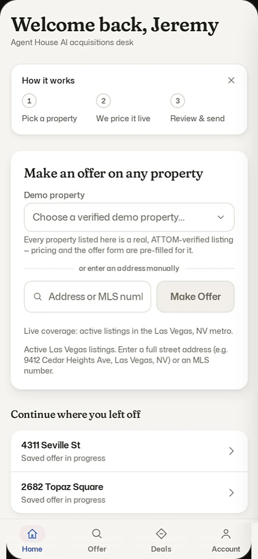 DealCloser home screen