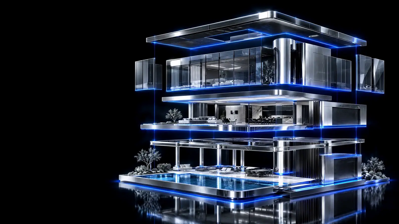 The villa's parts floating apart